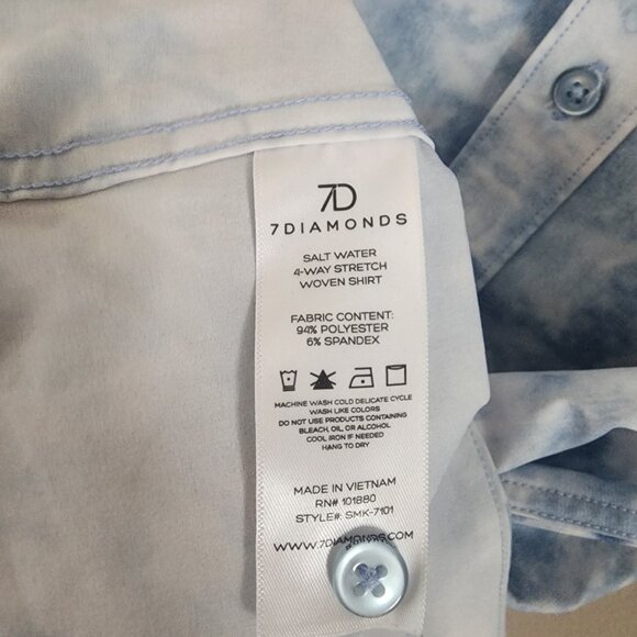 7 Diamonds Mens Salt Water Button Up Shirt Short Sleeve Woven Blue White Size M - Picture 8 of 10